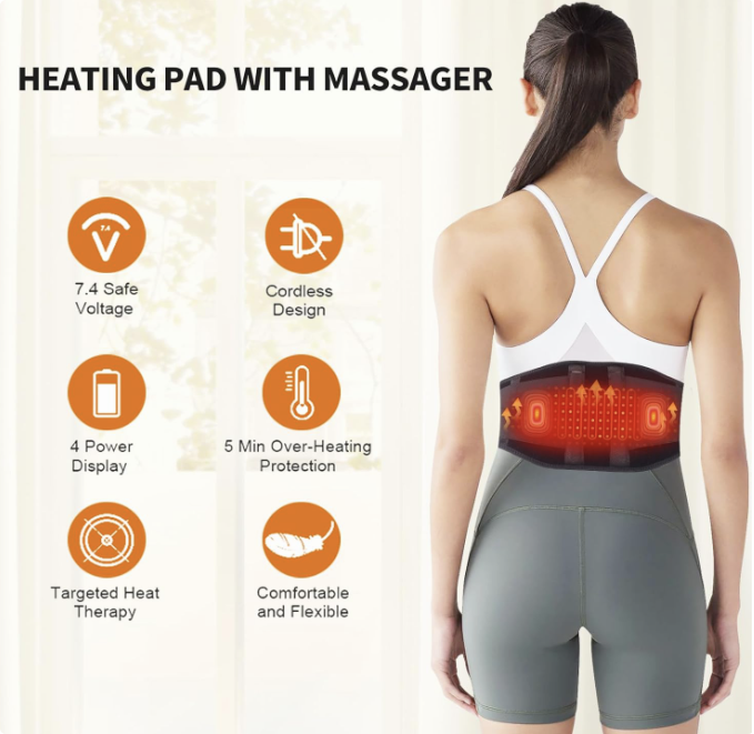 Back Brace Cordless Heating Pad for Back Pain Relief Heating Vibration & Lumbar support